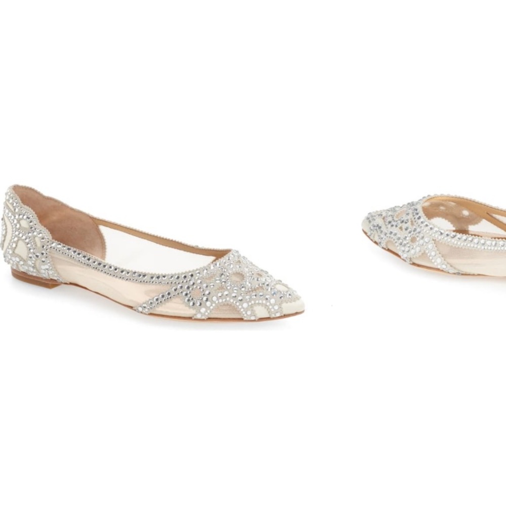 Badgly Mischka Gigi ivory crystal flats BHLDN